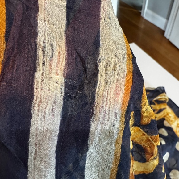 VINTAGE Christian Dior Silk Scarf 32" Baroque Polka Dot Stripe Navy Gold Blue - Picture 6 of 8